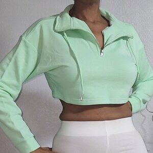 NWT Akira Mint Green Quarter Zip Crop Top Size M
